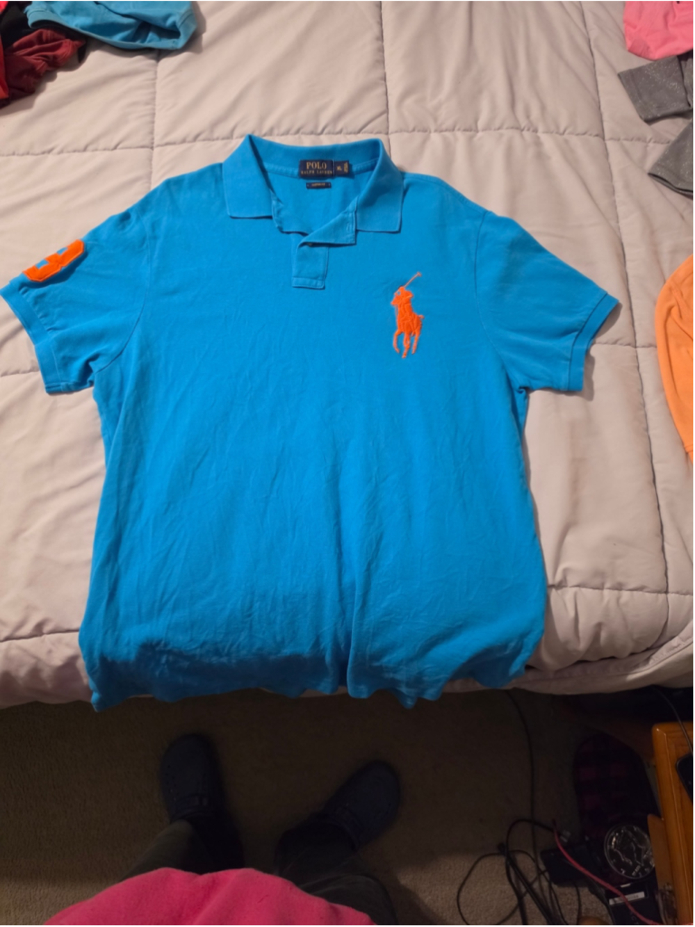 Men's Polo Ralph Lauren Custom Fit Polo Shirt XL Blue Orange Logo